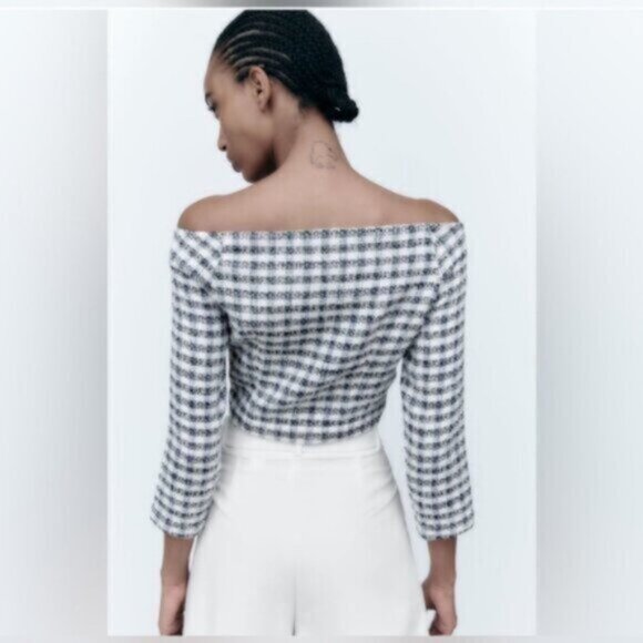ZARA Cropped Tweed Top NWT Sz Large - Picture 8 of 10